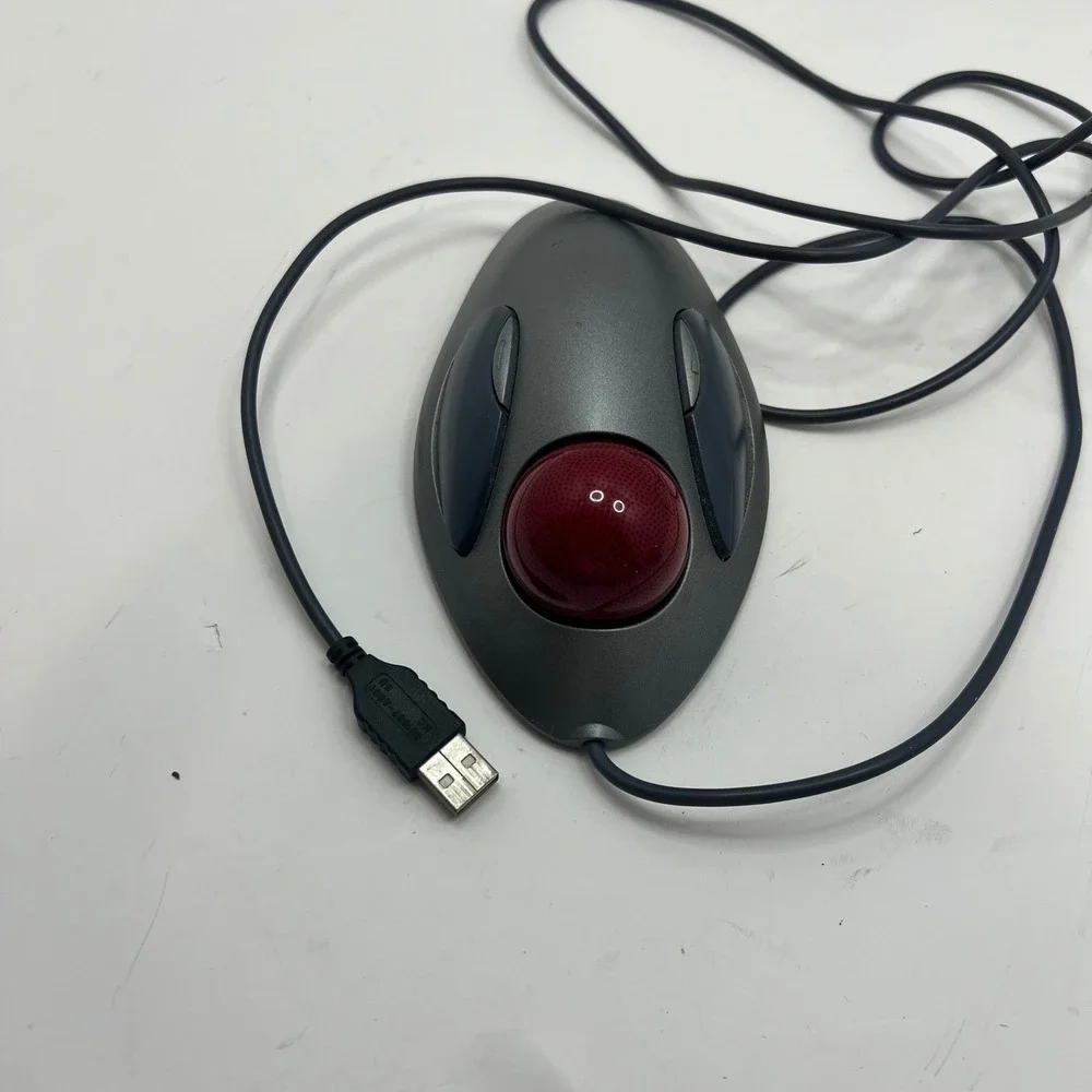 Logitech Marble Mouse USB Trackball T-BC21 Grey Red Ambidextrous Wired T-BC21